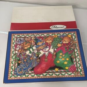 VINTAGE Pimpernel Festive Teddy Bear Placemats with Red and Green Accents - four
